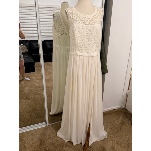 Davids Bridal Wedding dress boho-chic beach bkyard wedding ivory chiffon Plus sz - Picture 14 of 16